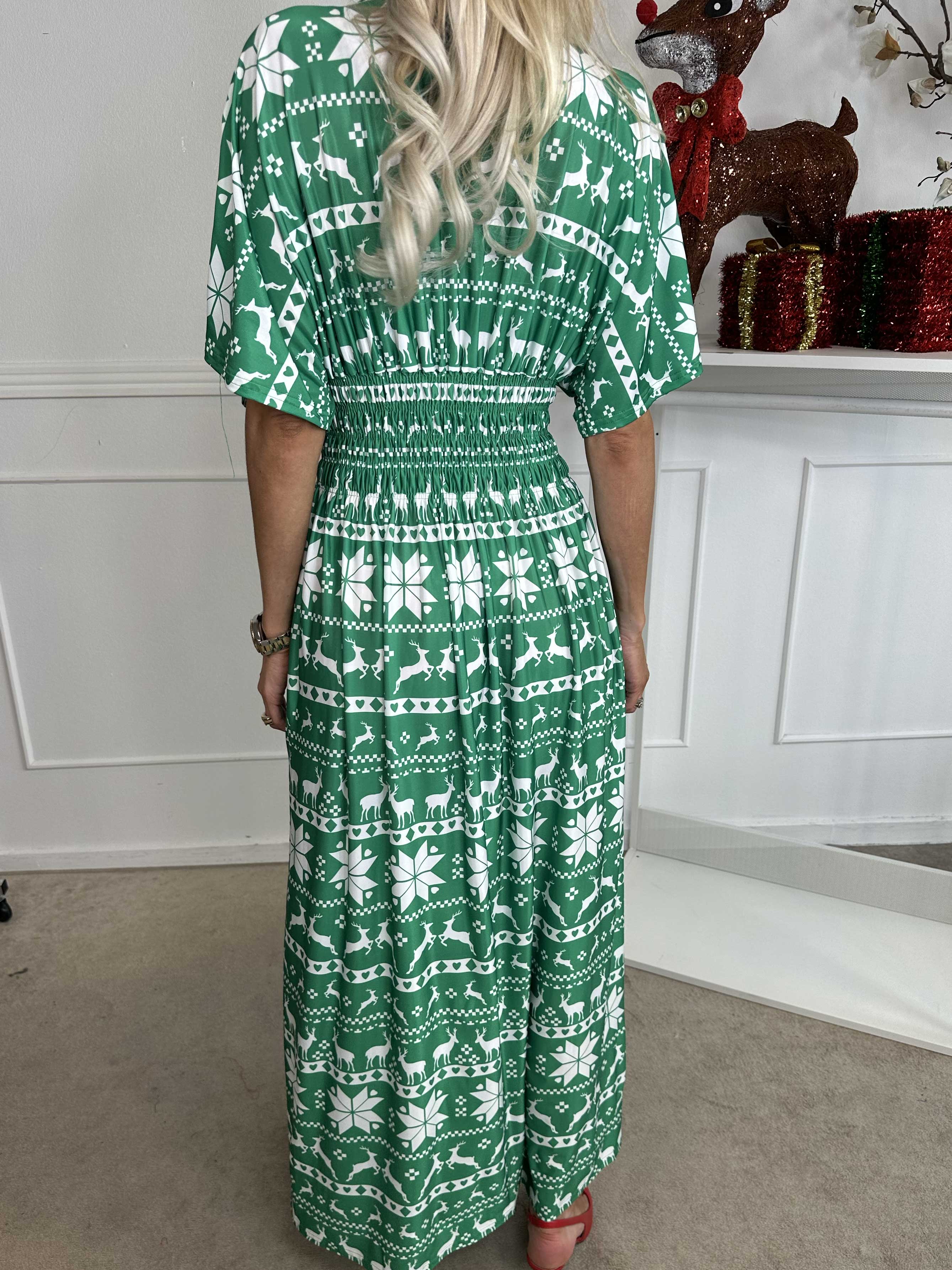 Pams Snow - Lang elastisk kjole med juleprint